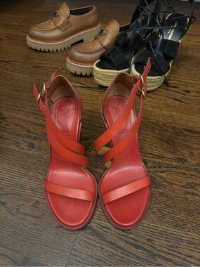 Chloe Red Leather Strappy Heel Sandals